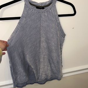Blue and white striped sleeveless top